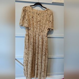 PinkBlush Maternity Beige Pleated Short Sleeve Chiffon Midi Dress